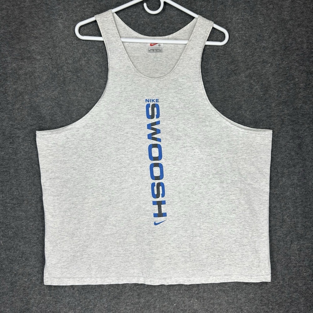 Vintage 90s Nike Tank Top Mens 2XL Heather Gray‎ Swoosh Vertical Made in USA
